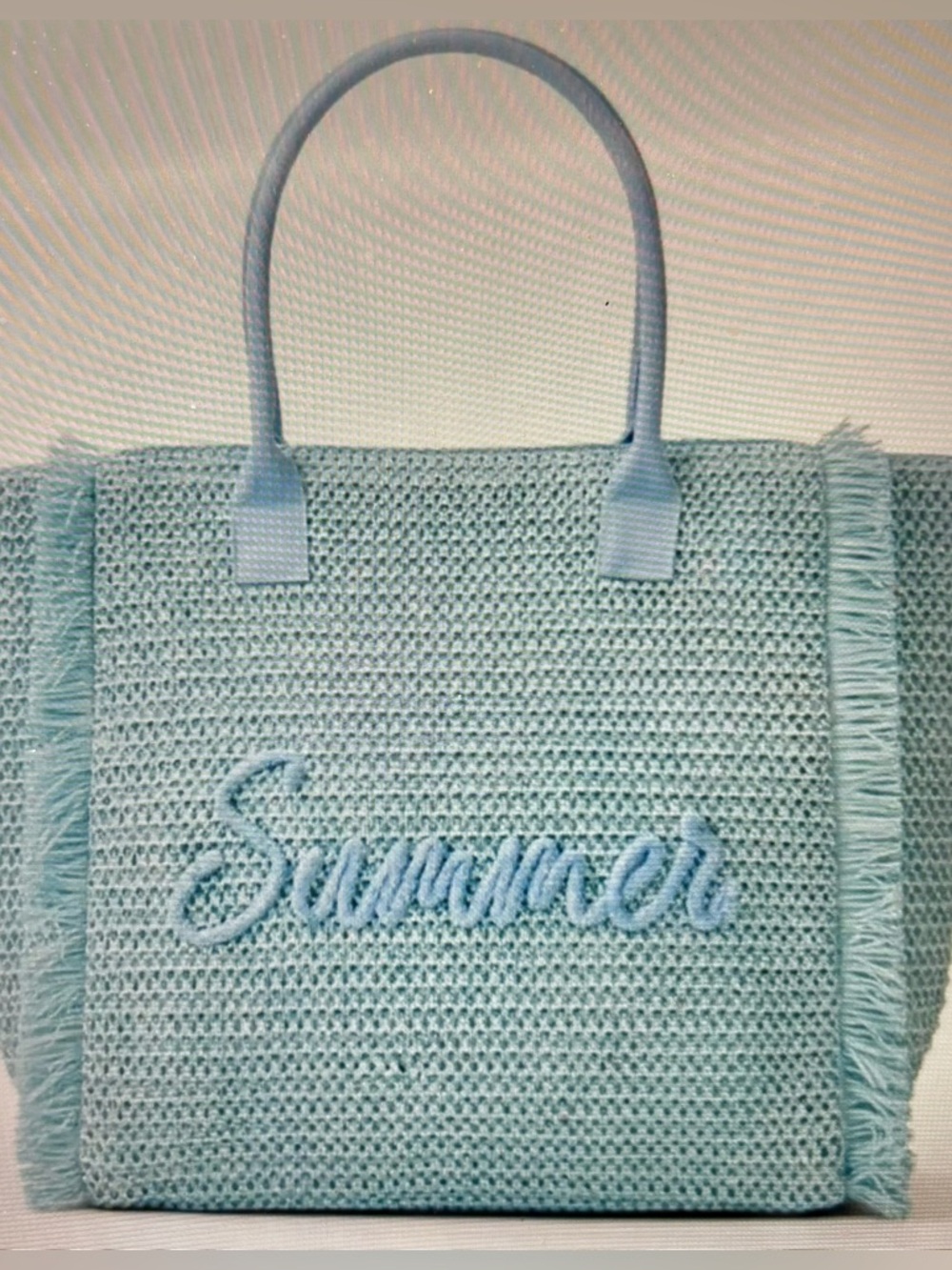 Summer Letter & Gold Lurex Straw Fringe Tote Bag